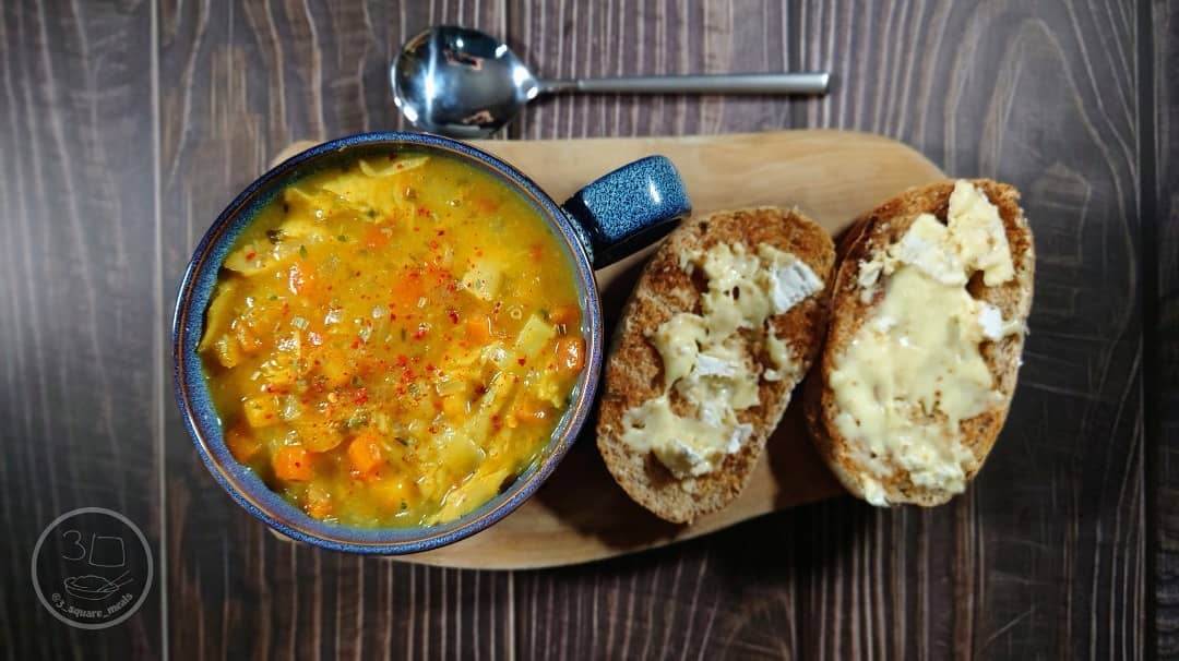 Vegetable Soup with Brie Toast