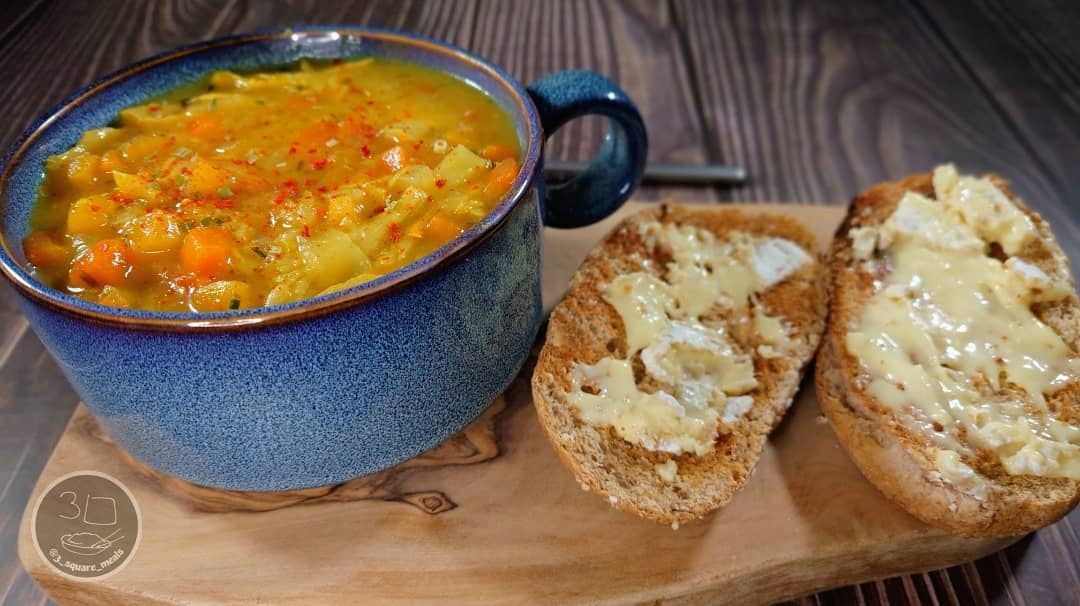 Vegetable Soup with Brie Toast