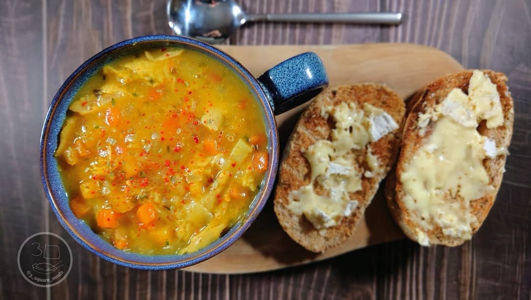 Vegetable Soup with Brie Toast