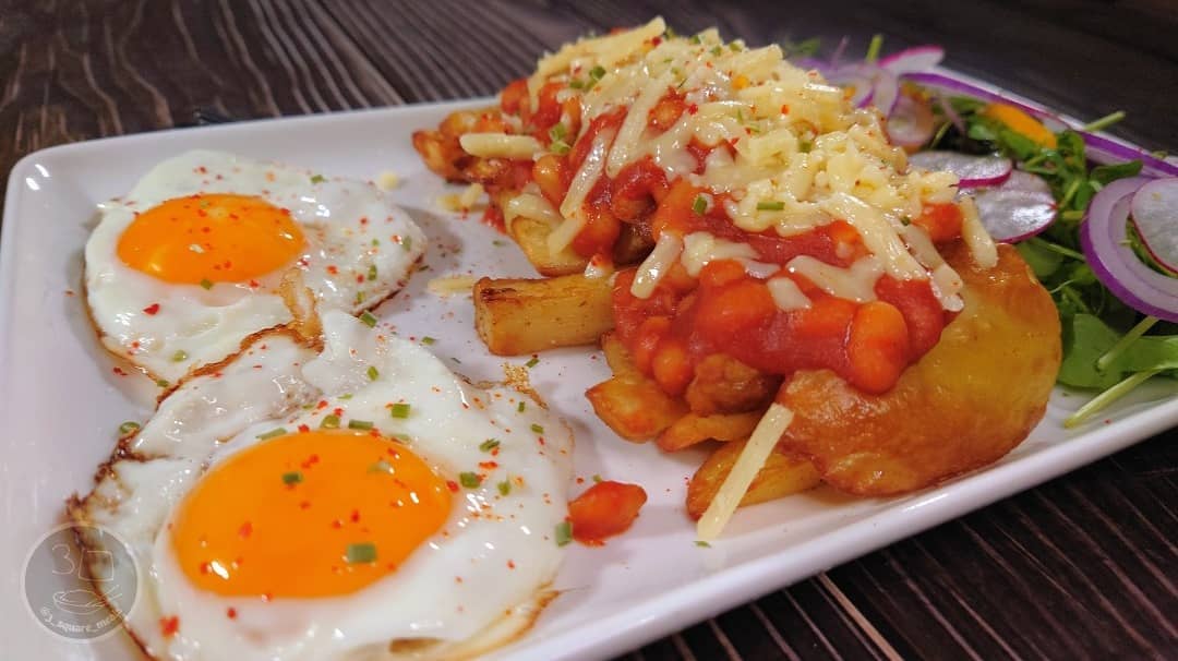 Eggs, Chips and Cheesy Beans