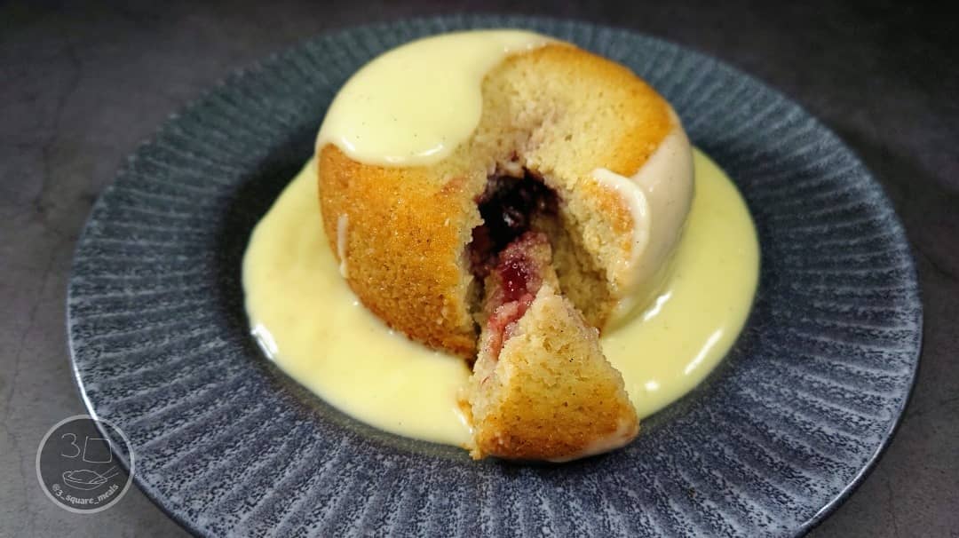Raspberry Jam Sponge Cake with Homemade Custard