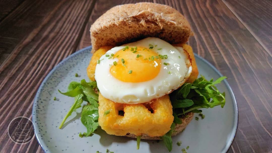 Egg and Waffle Hash Brown Sandwich
