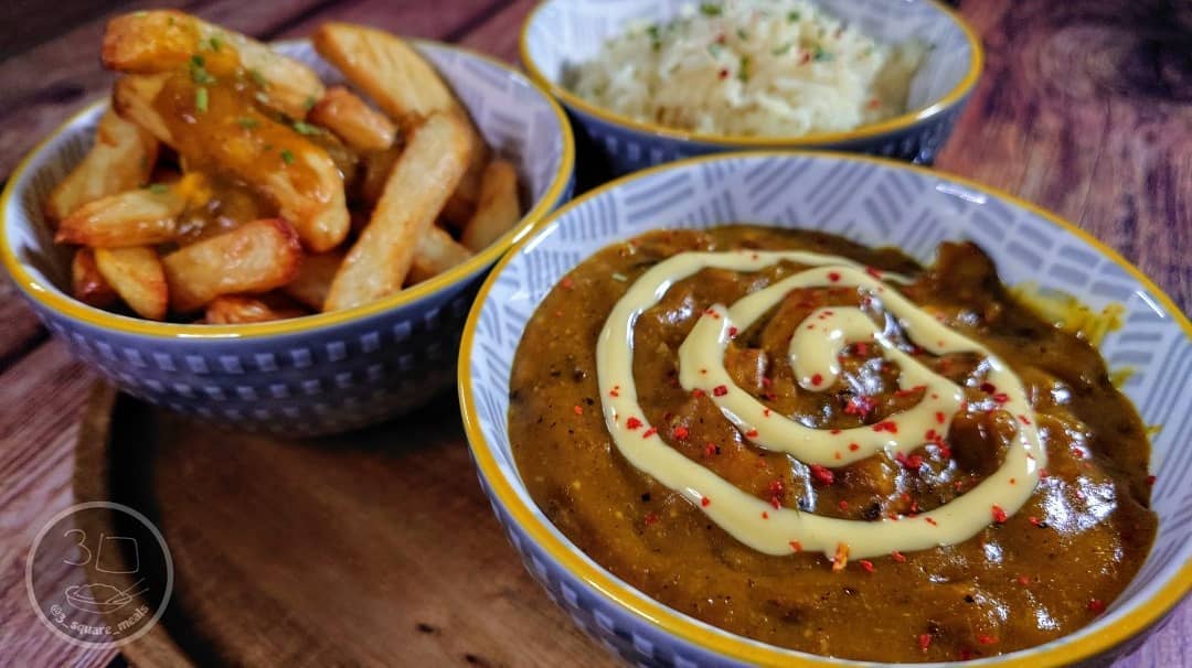 Vegetarian Curry with Chips and Rice
