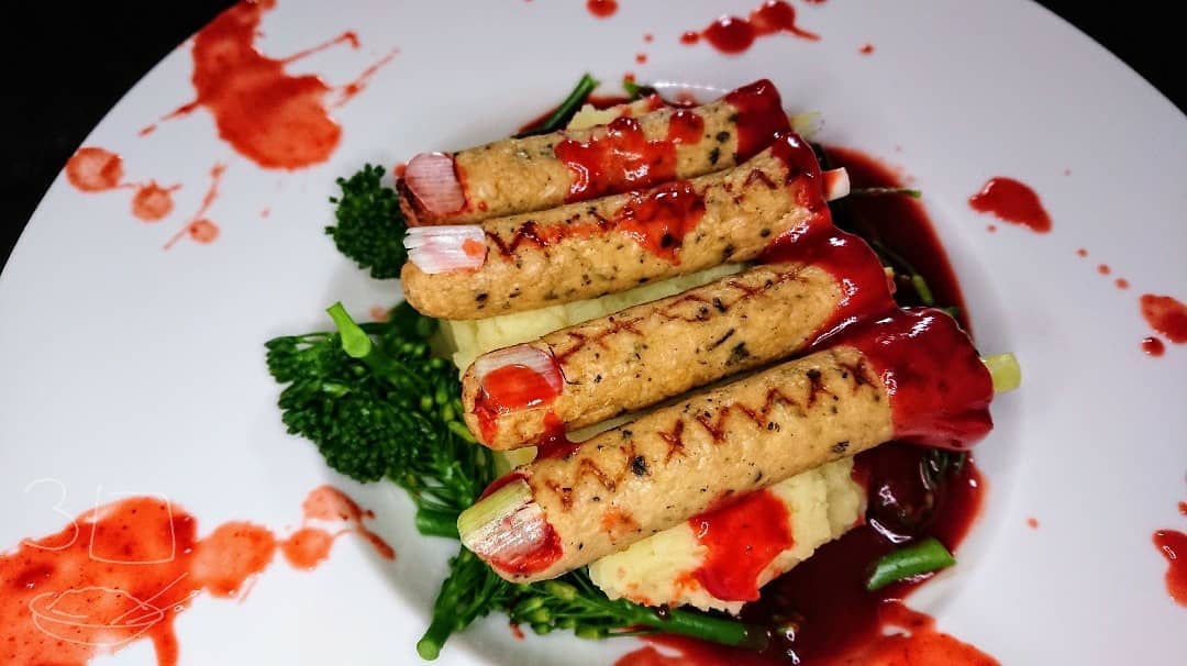 Zombie Fingers Mash with Blood Gravy
