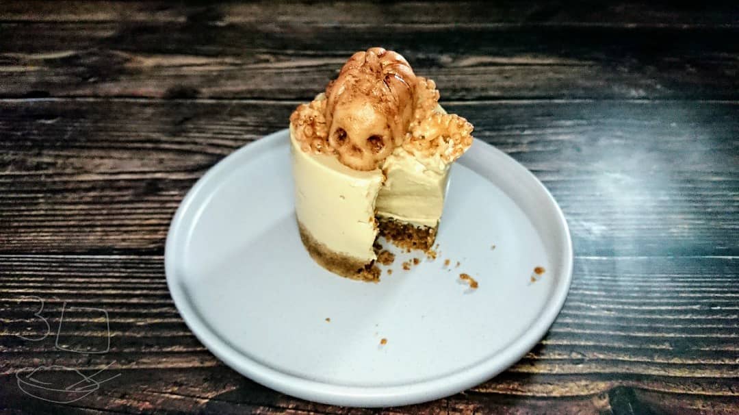 Coffee Almond Cheesecake with Marzipan Topper