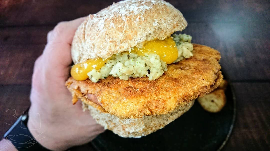 Crispy Breaded Sausage Schnitzel Sandwich