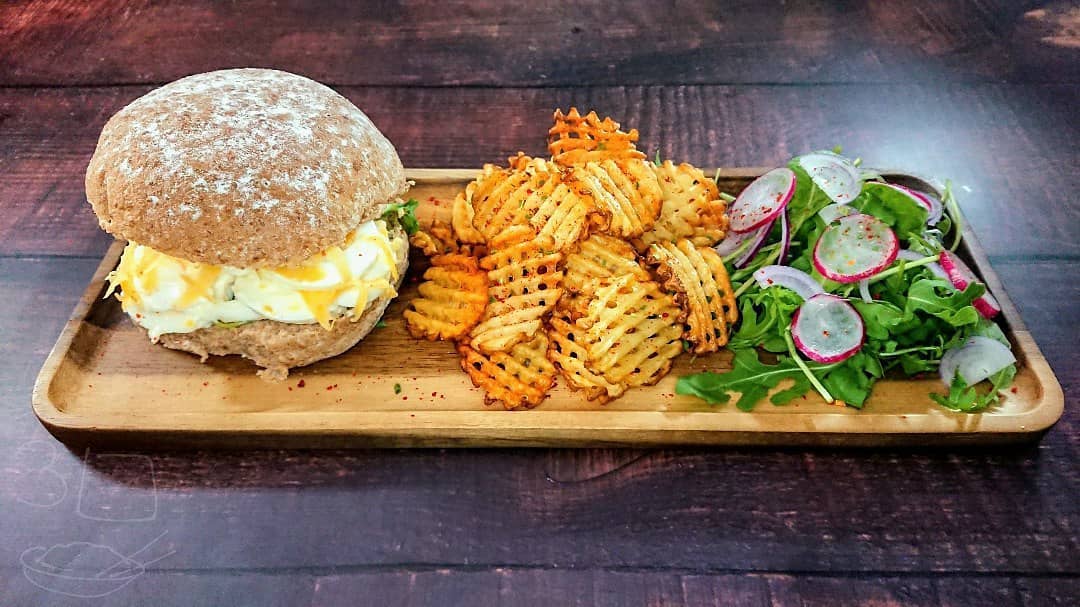Eggy Mayo Butty with Waffle Chips and Salad
