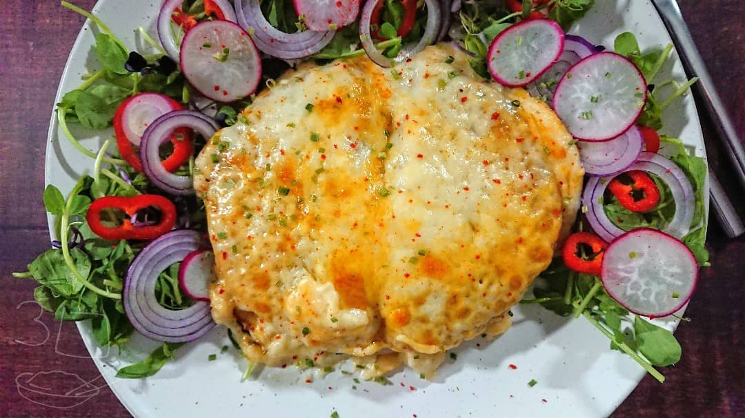 Parmo Kievs with Cheese Sauce