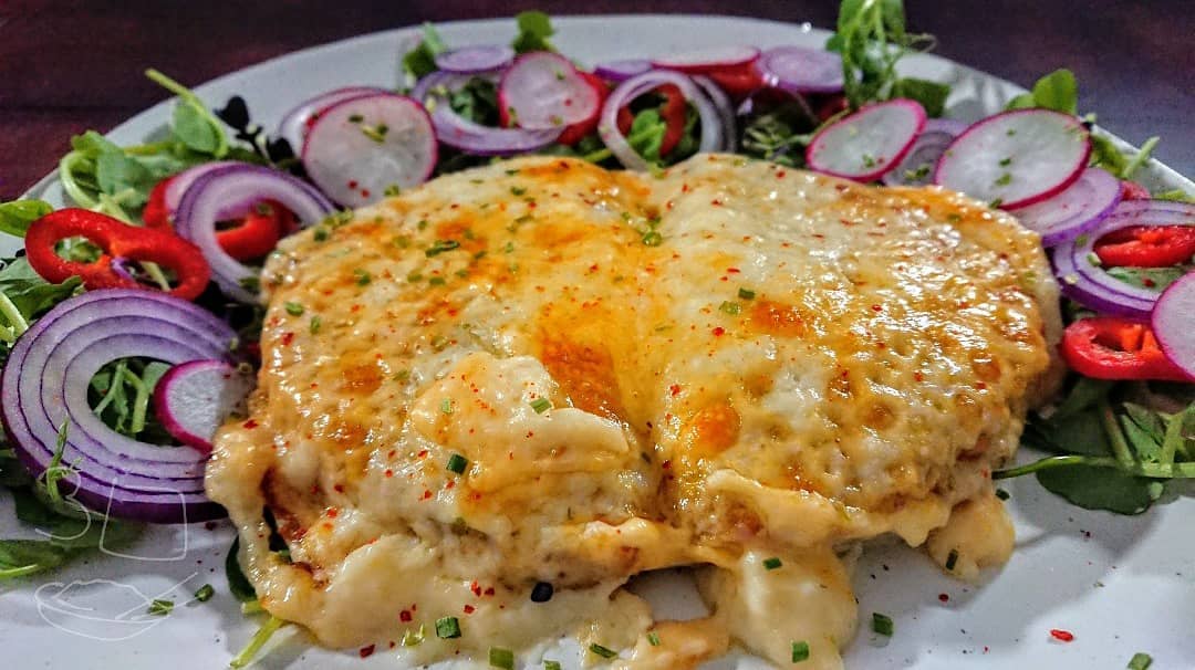 Parmo Kievs with Cheese Sauce