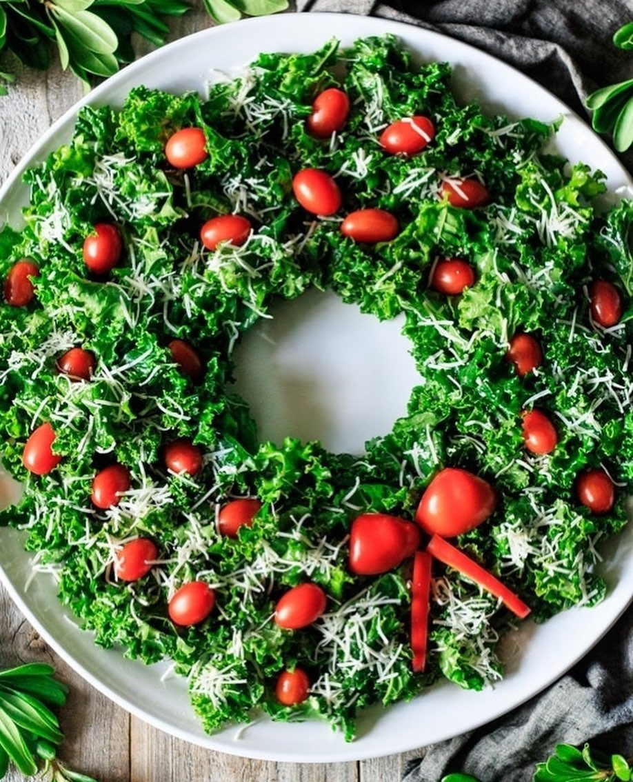 Festive Christmas Salad Wreath Creation