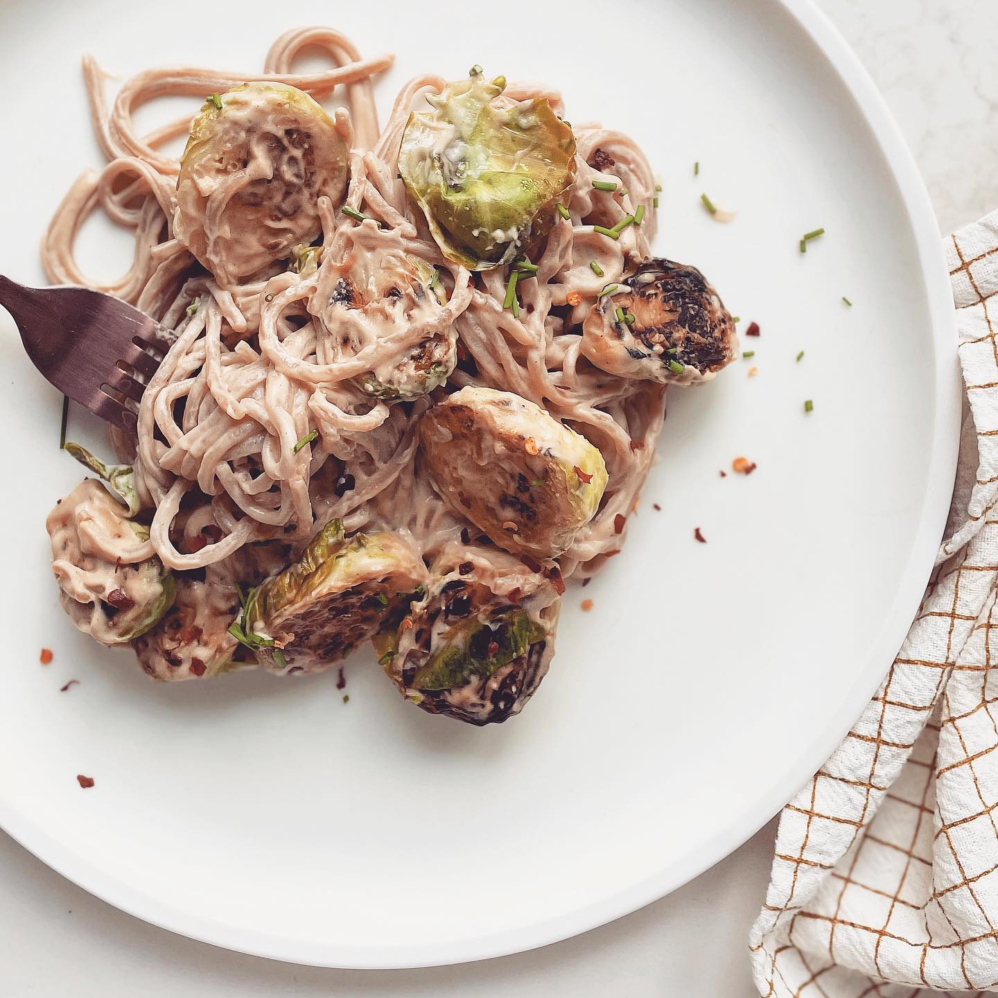 Creamy Miso and Brussels Sprouts Pasta
