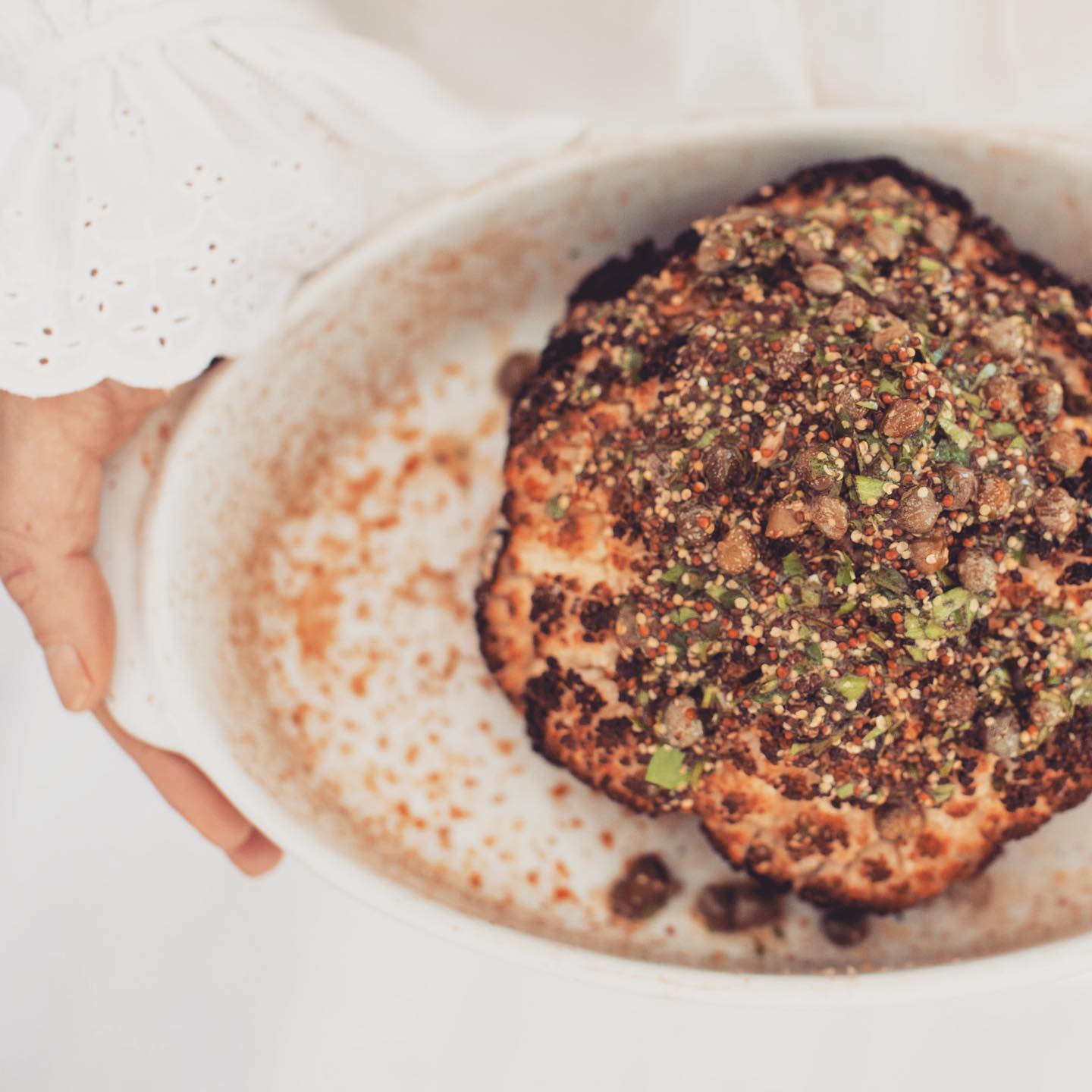 Whole Roasted Cauliflower with Lemon-Caper Mustard