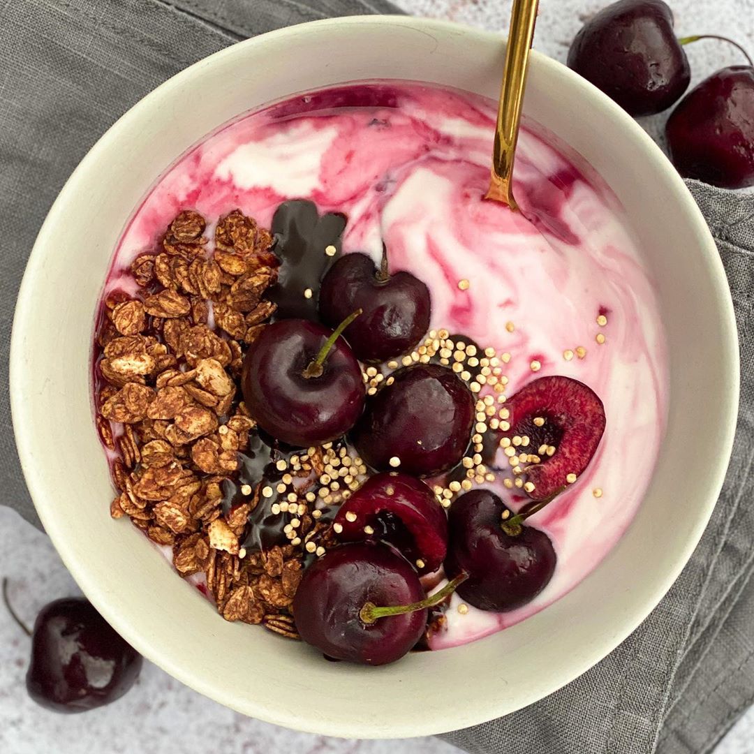 Vegan Cherry Yogurt Bowl with Homemade Granola