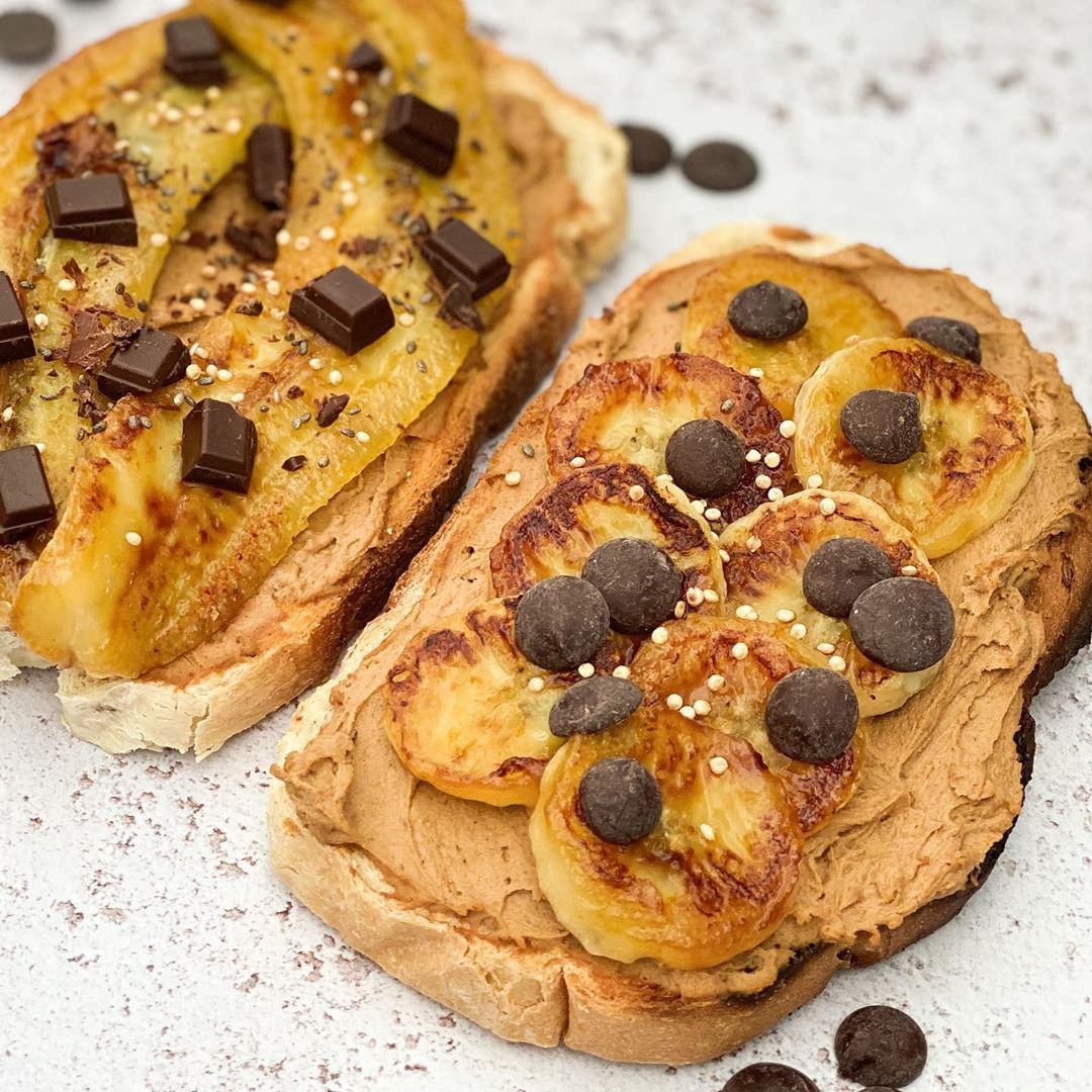 Peanut Butter Caramelised Banana Chocolate Toasts