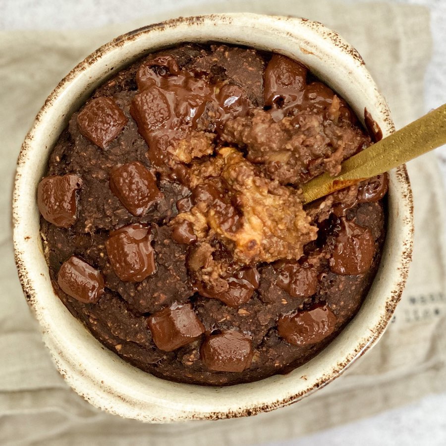 Molten Salted Date Peanut Butter and Chocolate Baked Oats