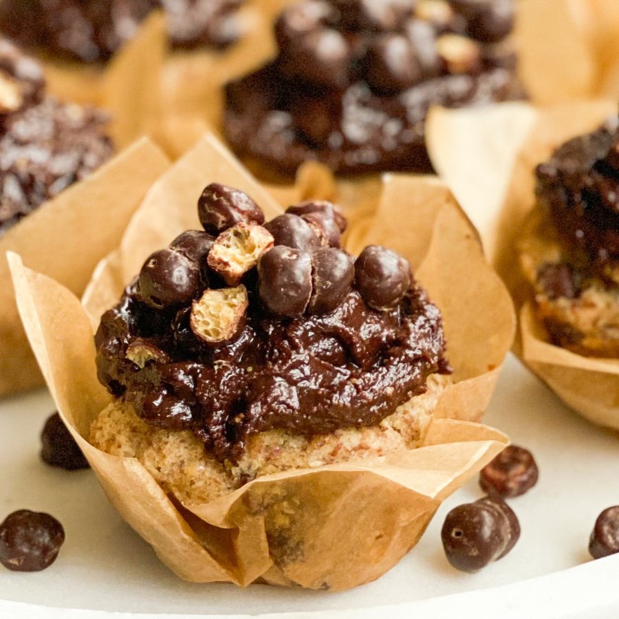 Chocolate Chip Muffins with Peanut Butter & Chocolate Frosting