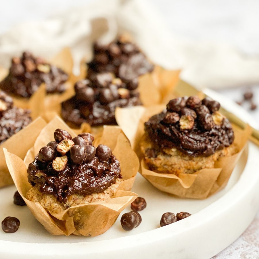 Chocolate Chip Muffins with Peanut Butter & Chocolate Frosting