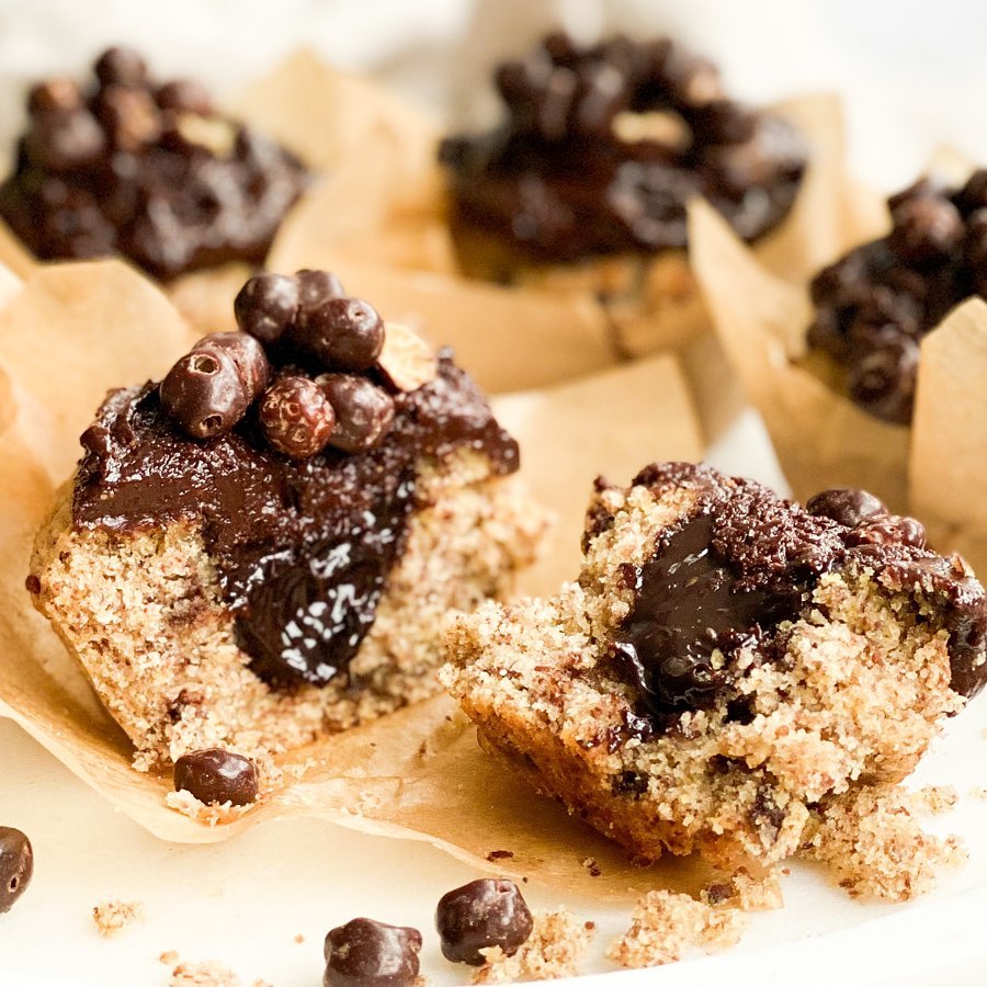 Chocolate Chip Muffins with Peanut Butter & Chocolate Frosting