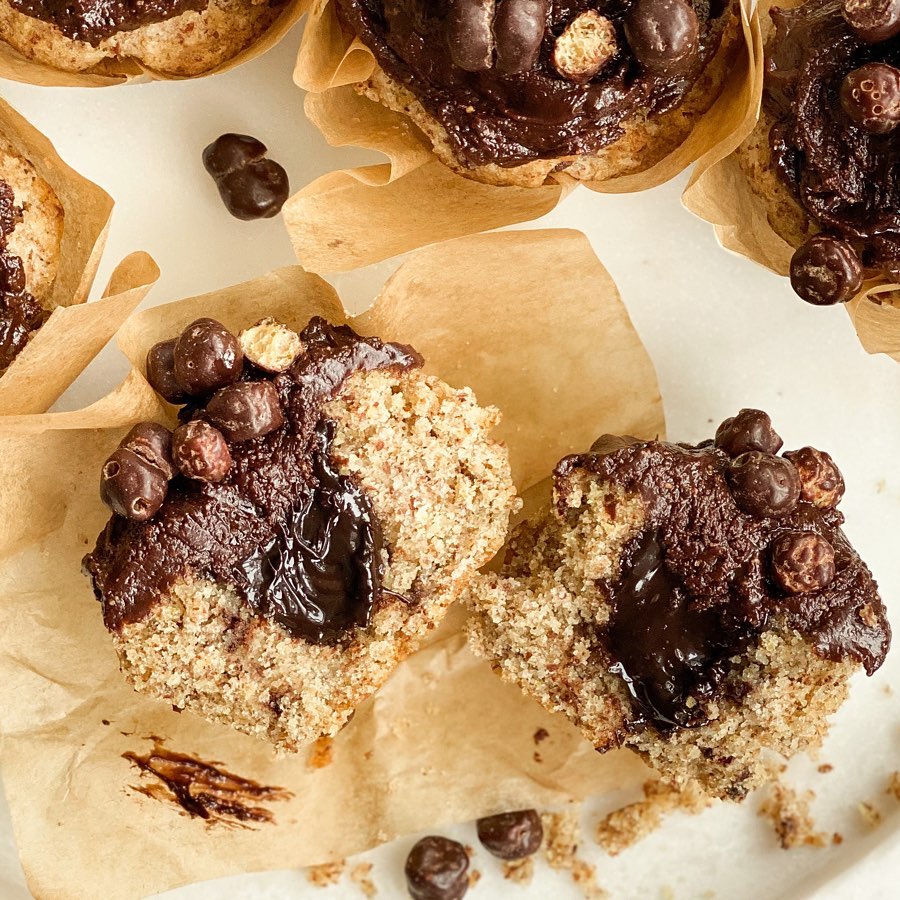 Chocolate Chip Muffins with Peanut Butter & Chocolate Frosting