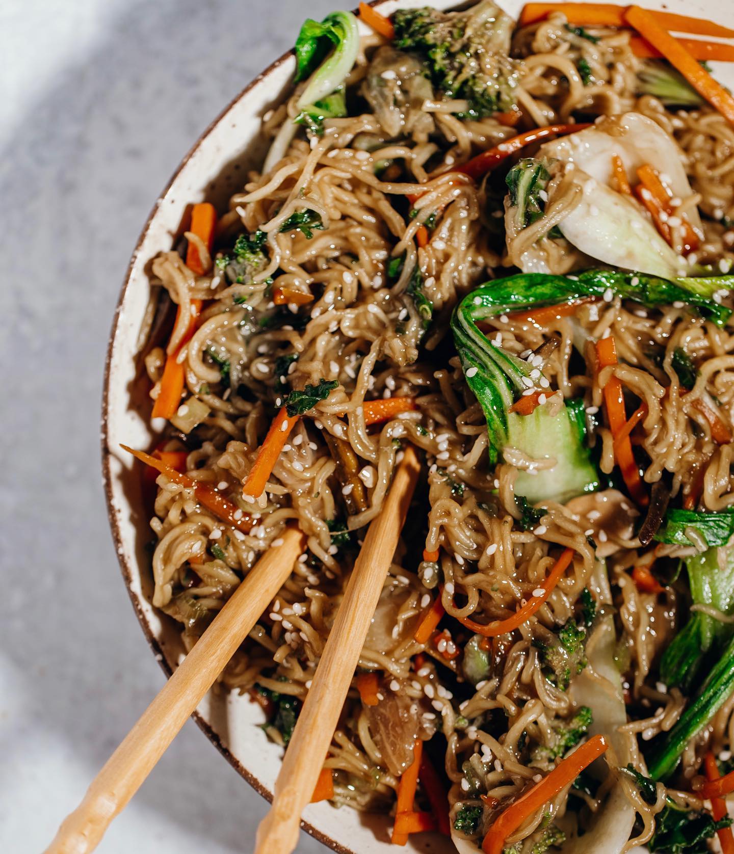 Easy Asian Noodle Stir-Fry with Green Onions, Bok Choy, Carrots, and Broccoli