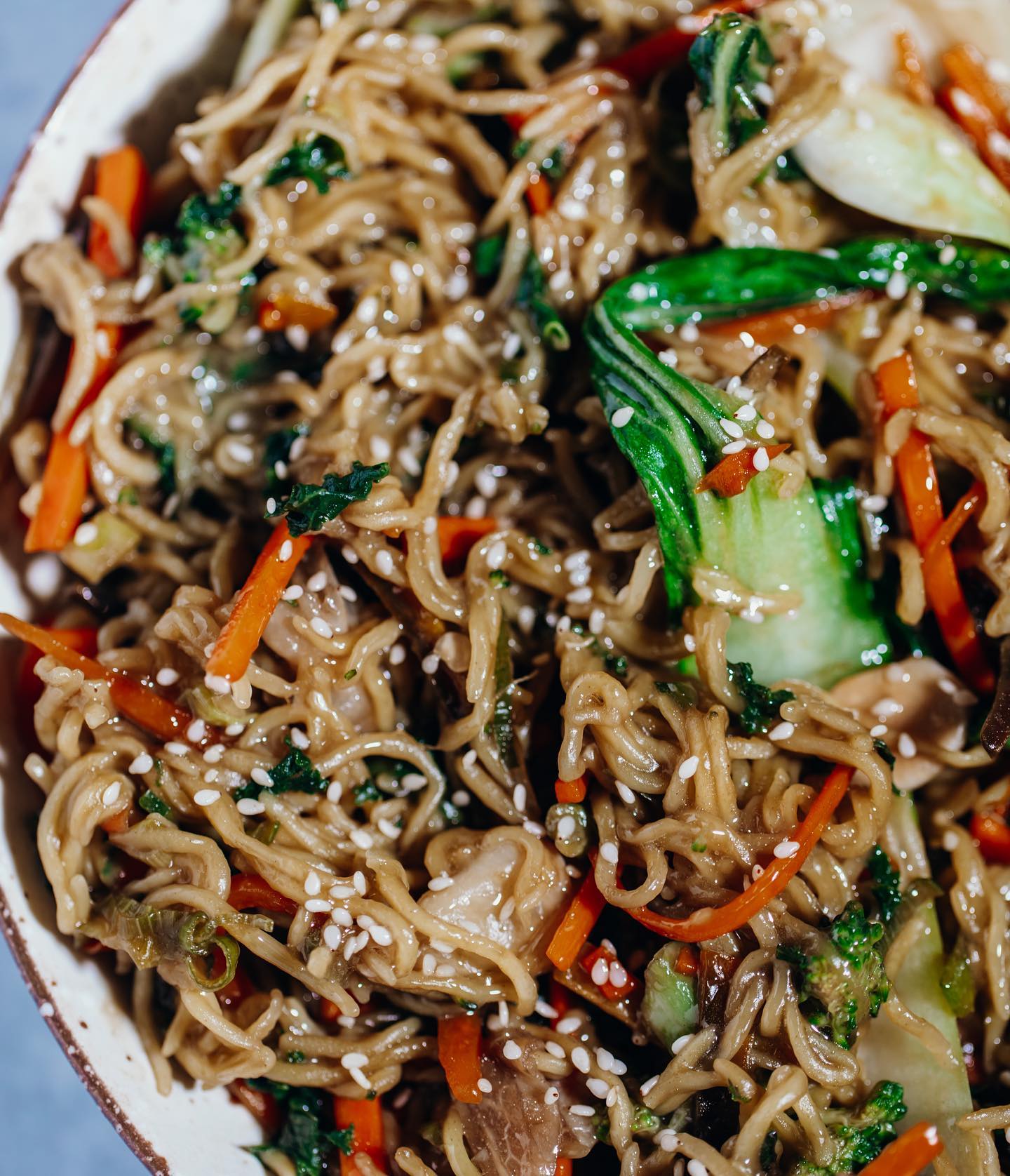 Easy Asian Noodle Stir-Fry with Green Onions, Bok Choy, Carrots, and Broccoli