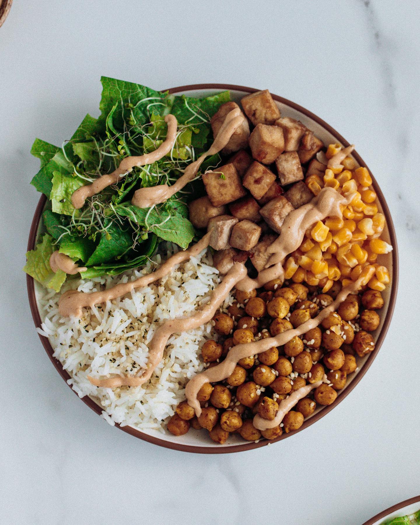 High Protein Buddha Bowl with Baked Tofu and Turmeric Chickpeas