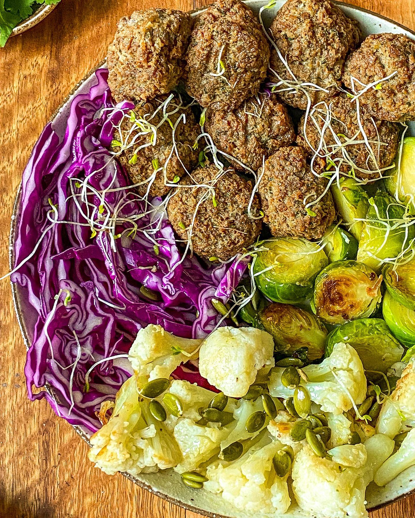 Vegan High-Protein Buddha Bowl with Vegan Meatballs and Colorful Veggies