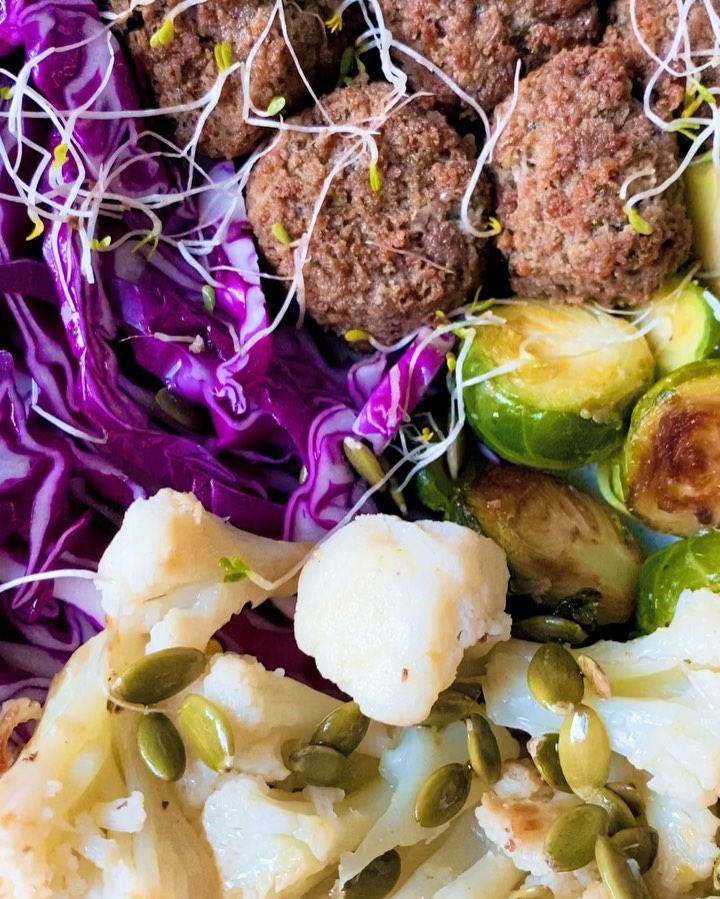 Vegan High-Protein Buddha Bowl with Vegan Meatballs and Colorful Veggies
