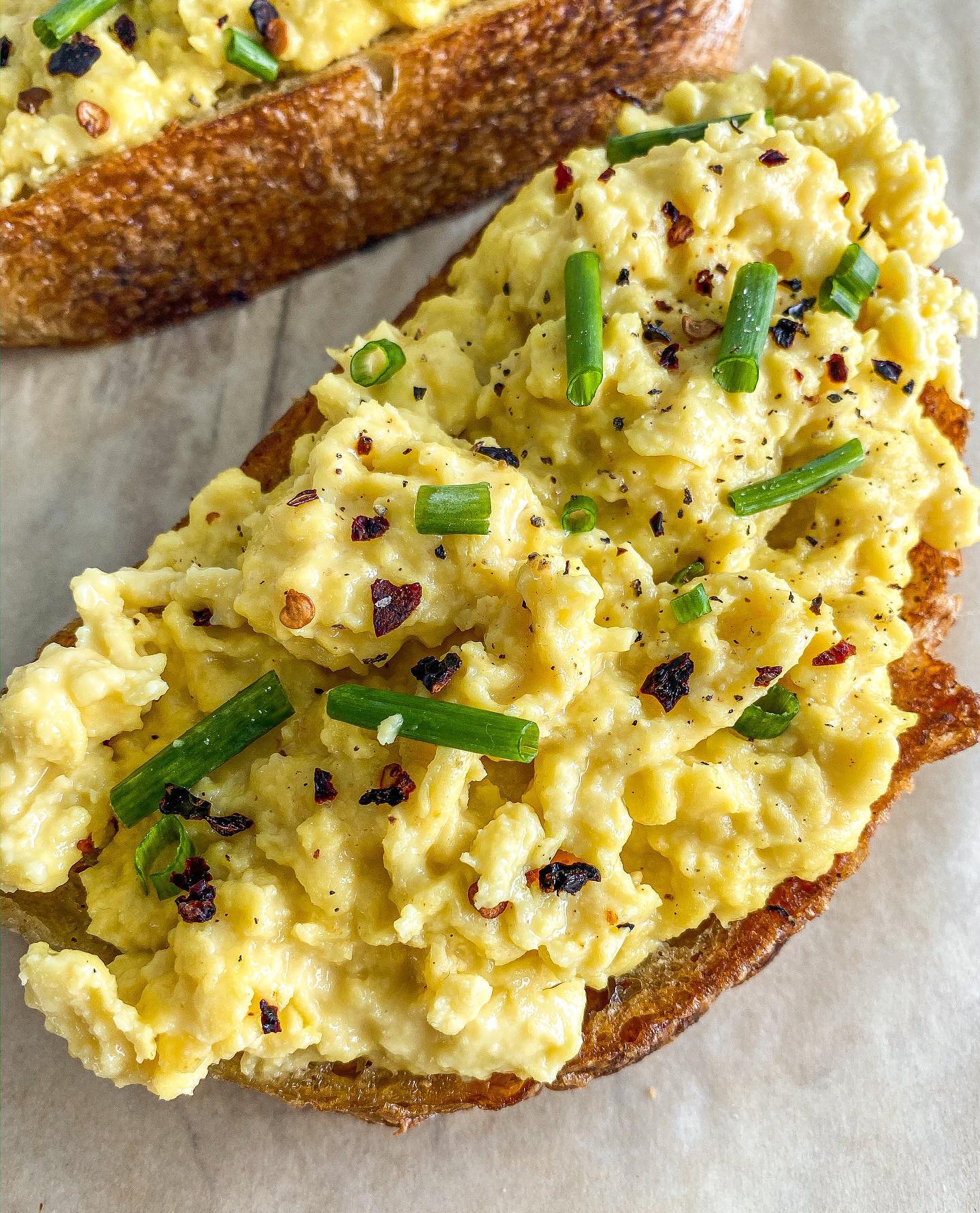 Vegan Cheezy Truffle Eggs on Sourdough