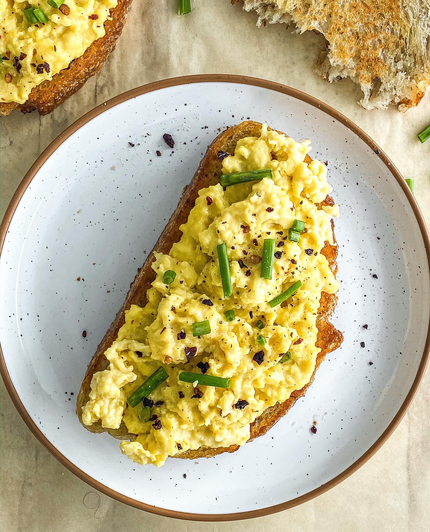 Vegan Cheezy Truffle Eggs on Sourdough