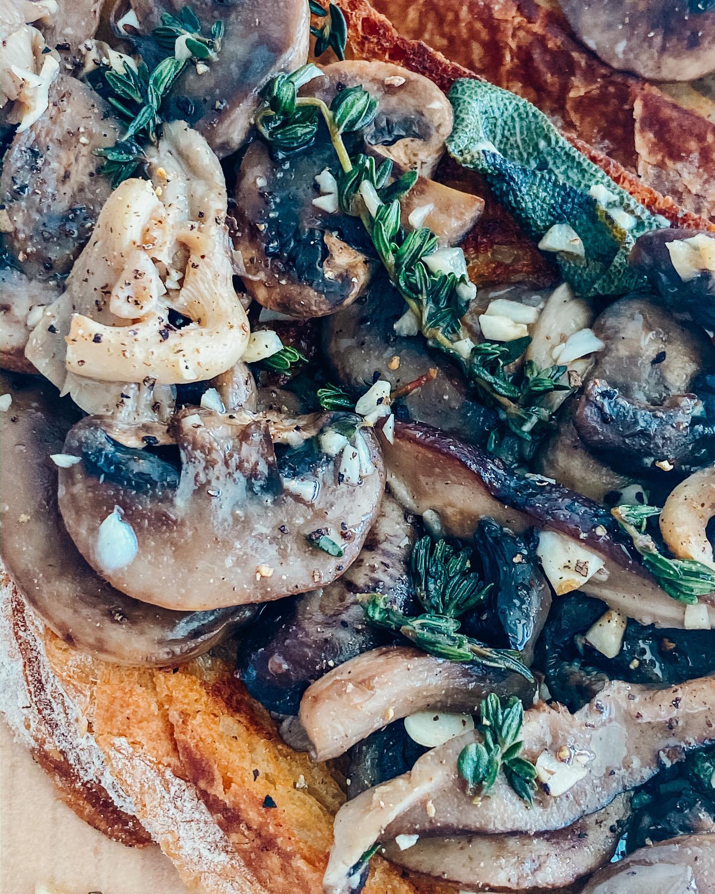 Savory Vegan Sourdough with Browned Butter Mushrooms, Sage, and Thyme