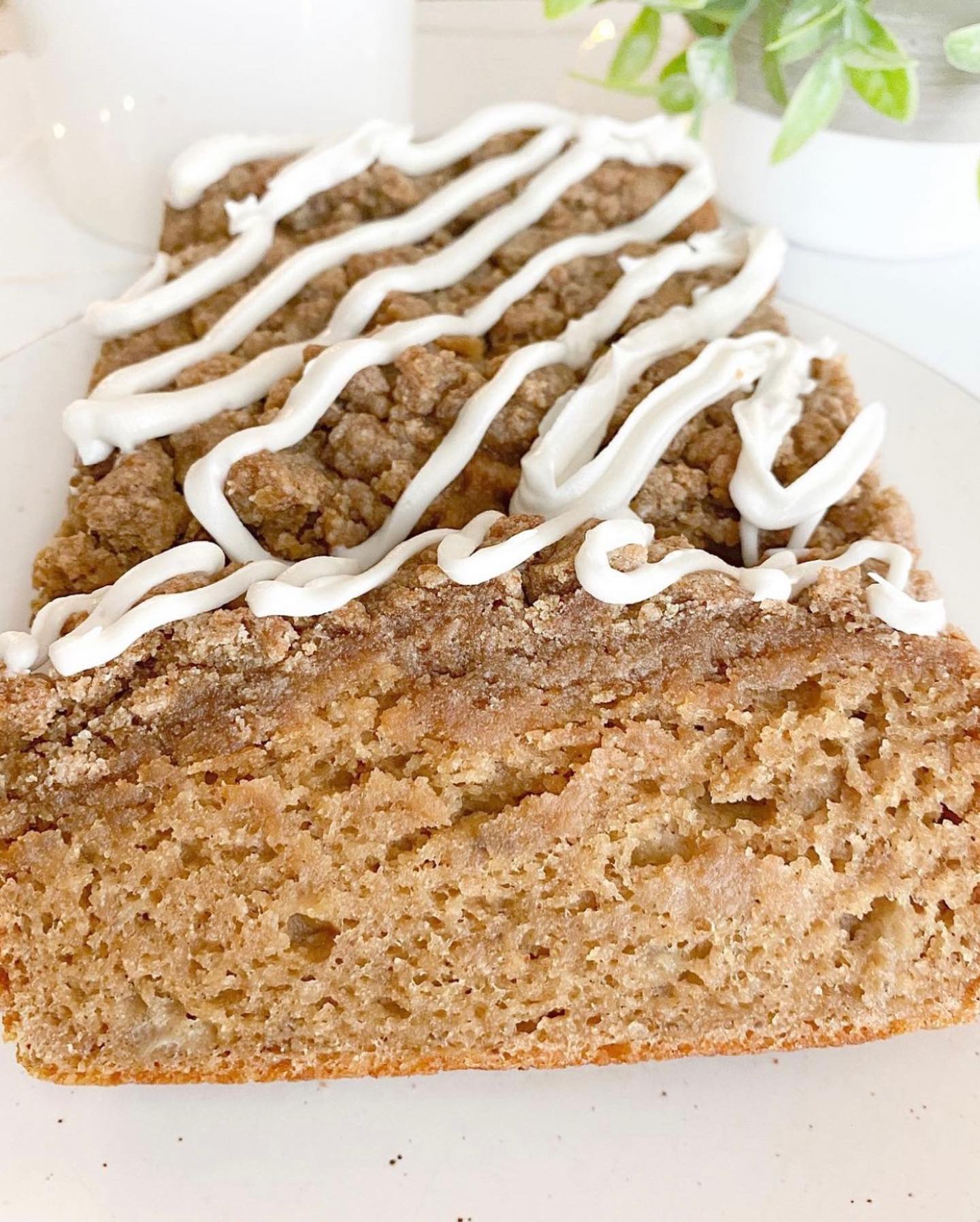 Coffee Cake Banana Bread with Crumb Topping and Vanilla Frosting