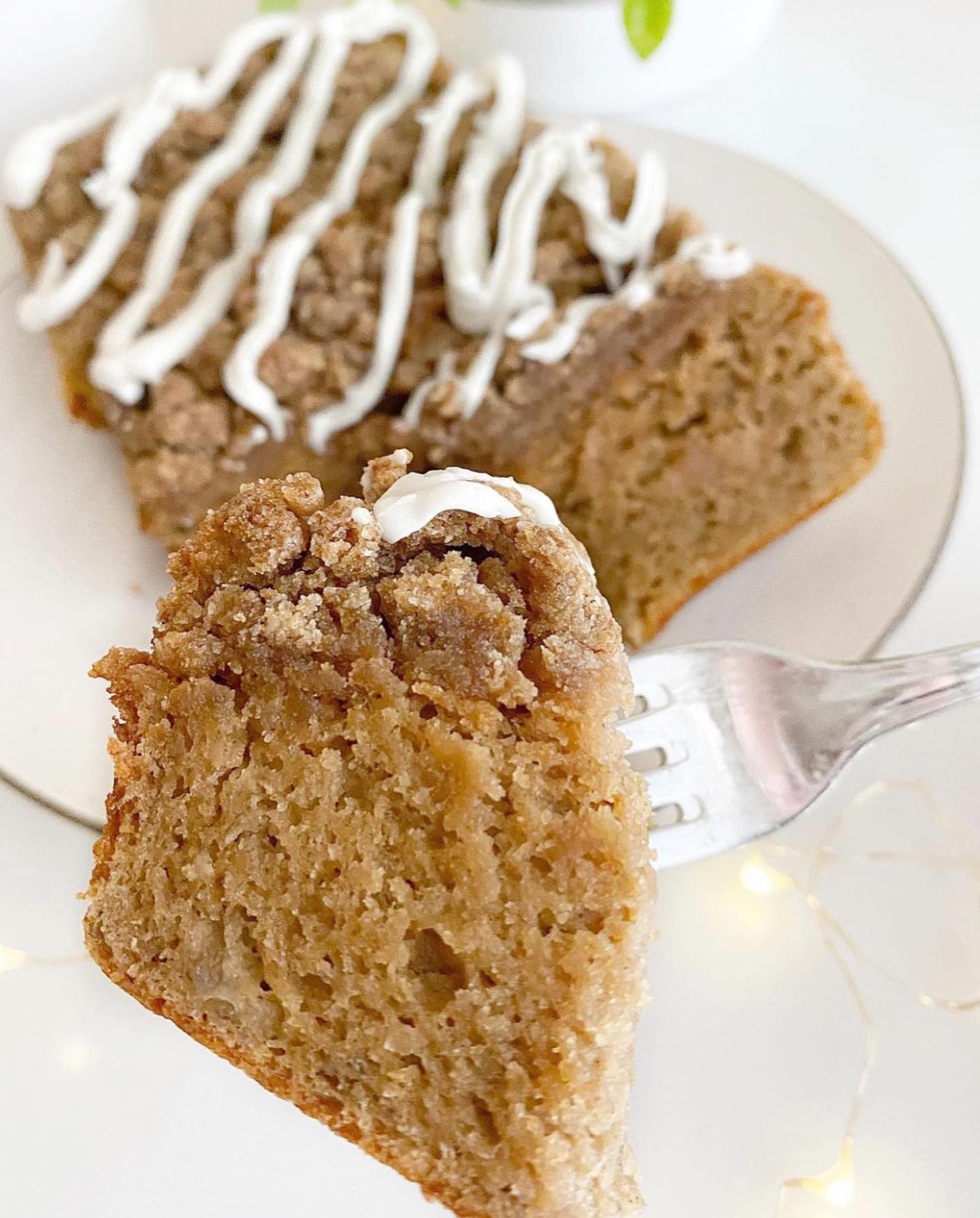 Coffee Cake Banana Bread with Crumb Topping and Vanilla Frosting