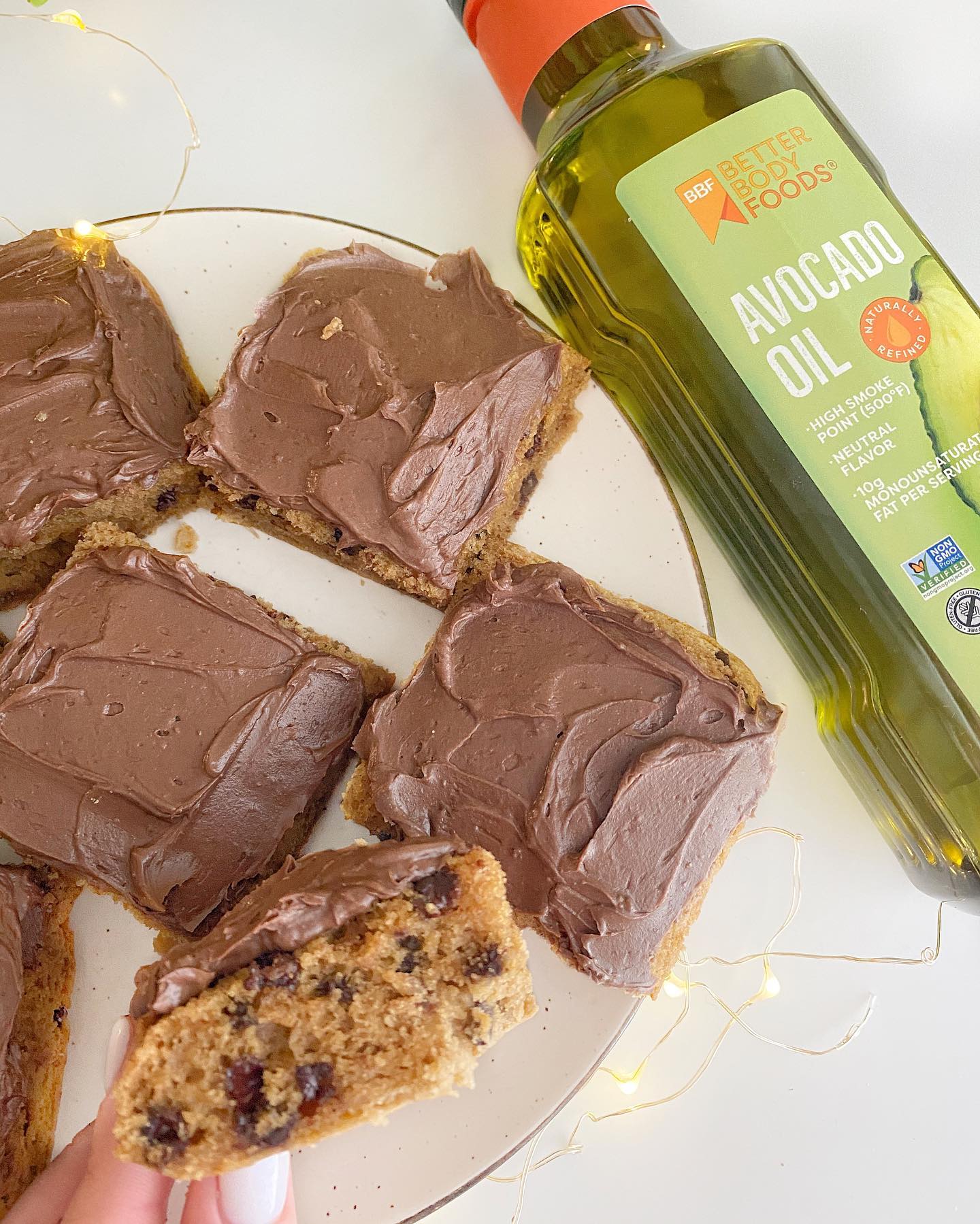 Double Chocolate Chip Cake Bars with Avocado Oil