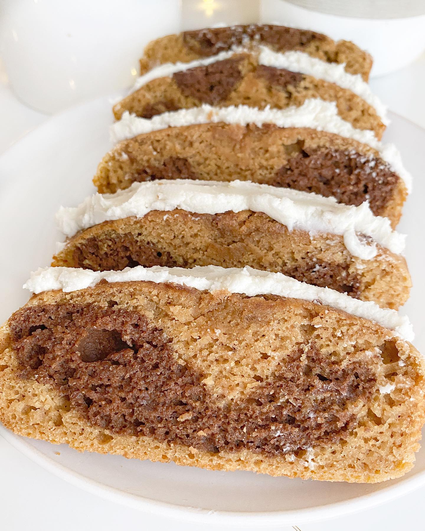 Chocolate Swirl Loaf Cake with Vanilla Frosting