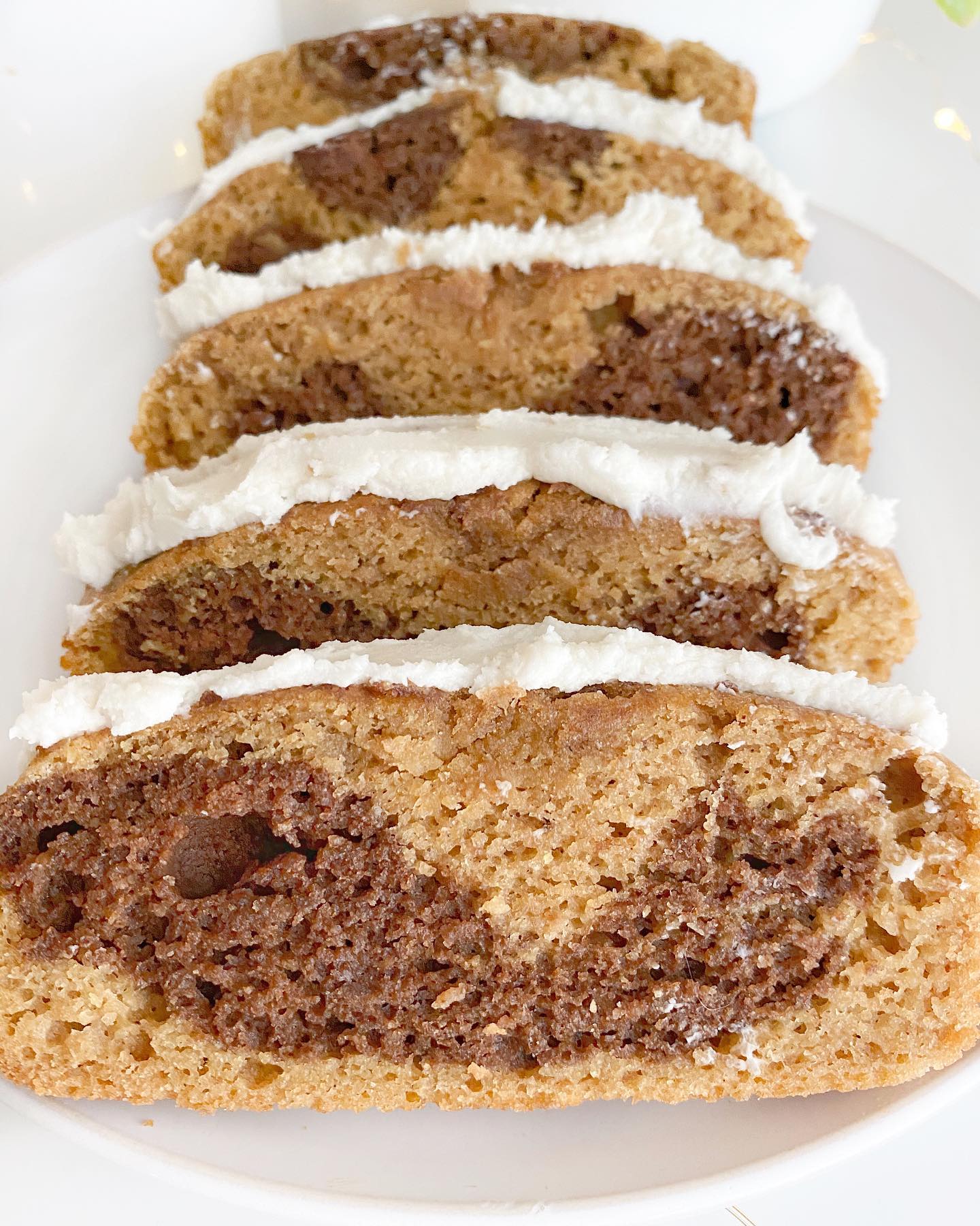 Chocolate Swirl Loaf Cake with Vanilla Frosting