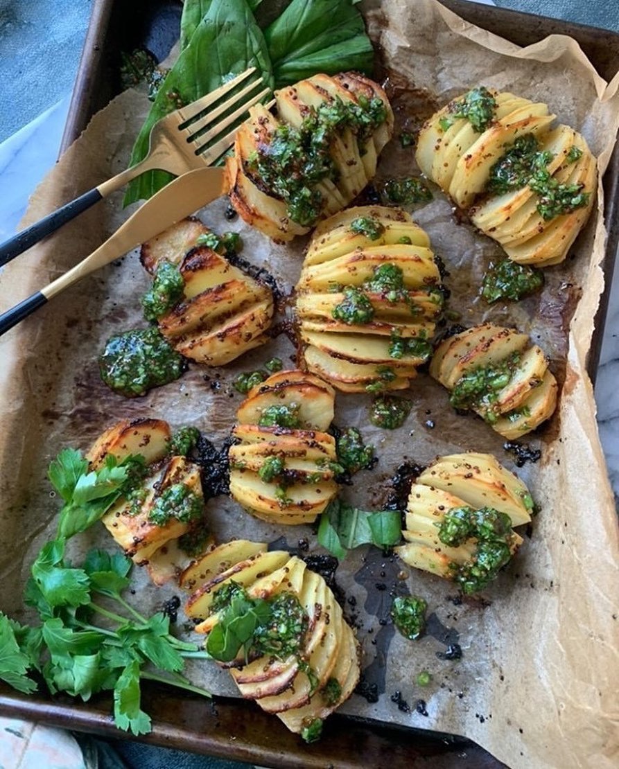 Baked Accordion Dijon Maple Potatoes