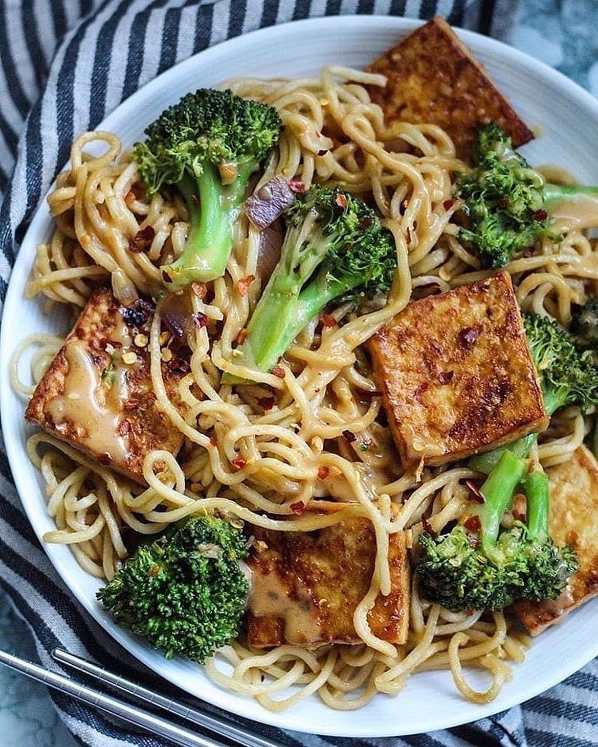 Peanut Noodle Bowl with Baked Tofu