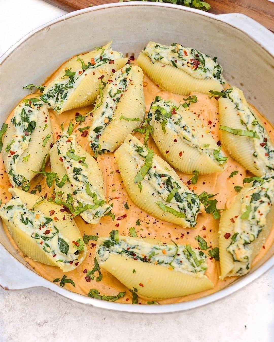 Vegan Ricotta Stuffed Pasta with Squash Sauce