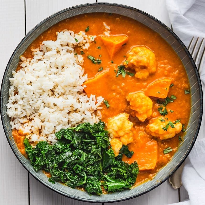 Cauliflower Sweet Potato and Red Lentil Curry