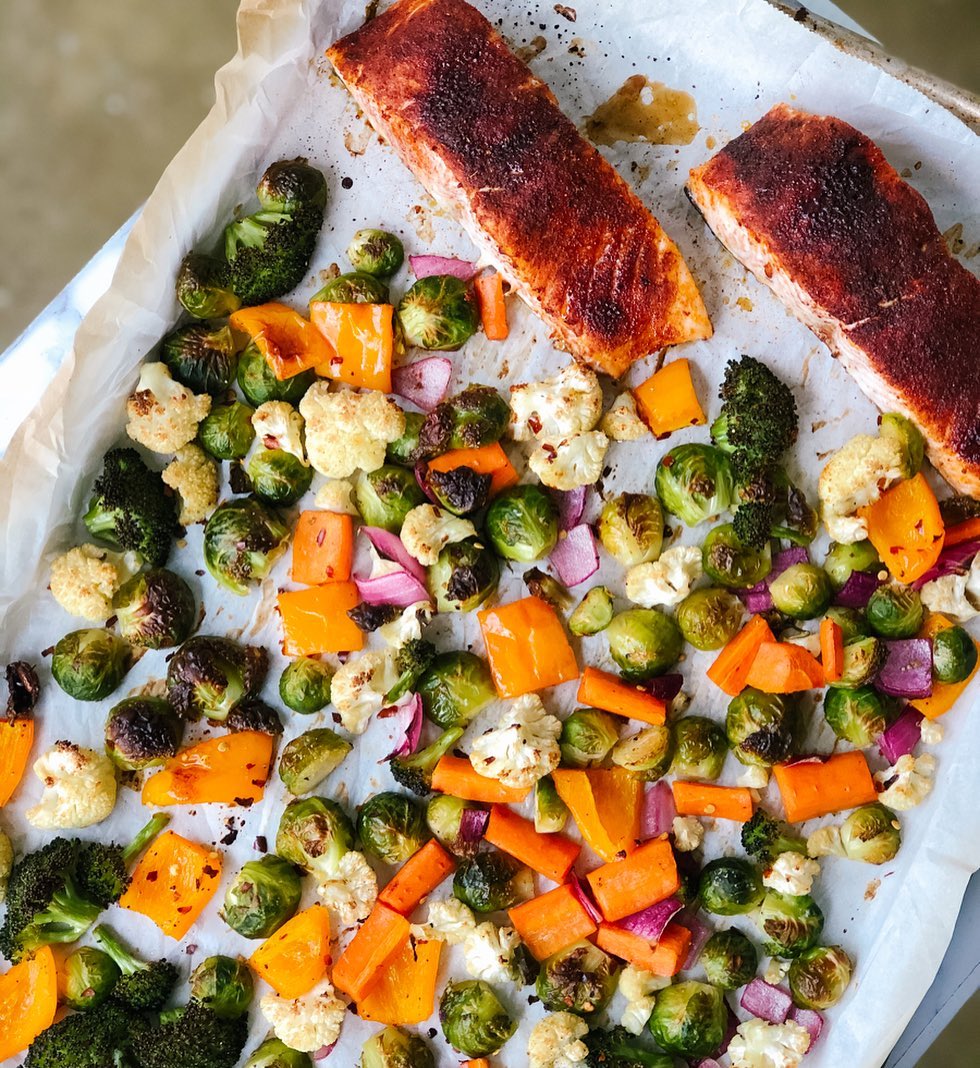 Sheet Pan Maple Glazed Salmon with Veggies