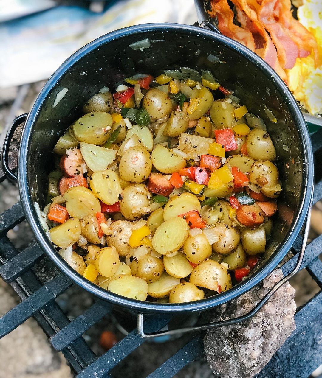 Camping Potato Hash with Veggies and Hot Dogs