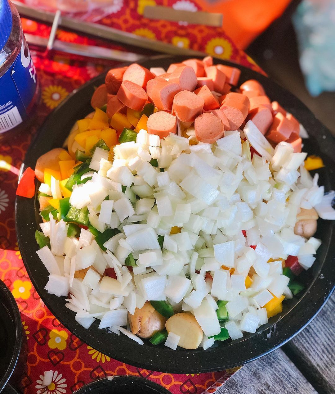 Camping Potato Hash with Veggies and Hot Dogs