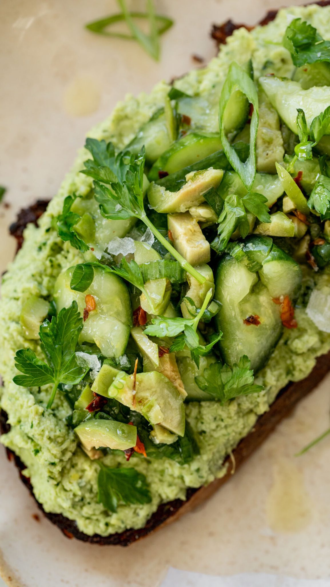 Smashed Cucumber Toast with Artichoke Spread