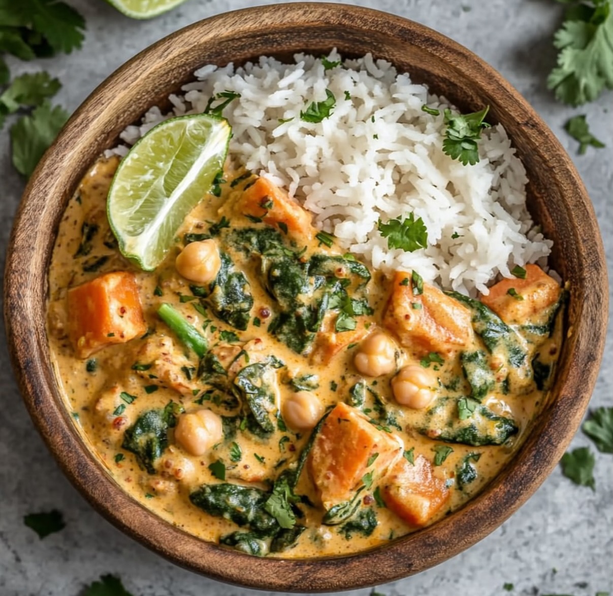 Sweet Potato Chickpea Spinach Coconut Curry