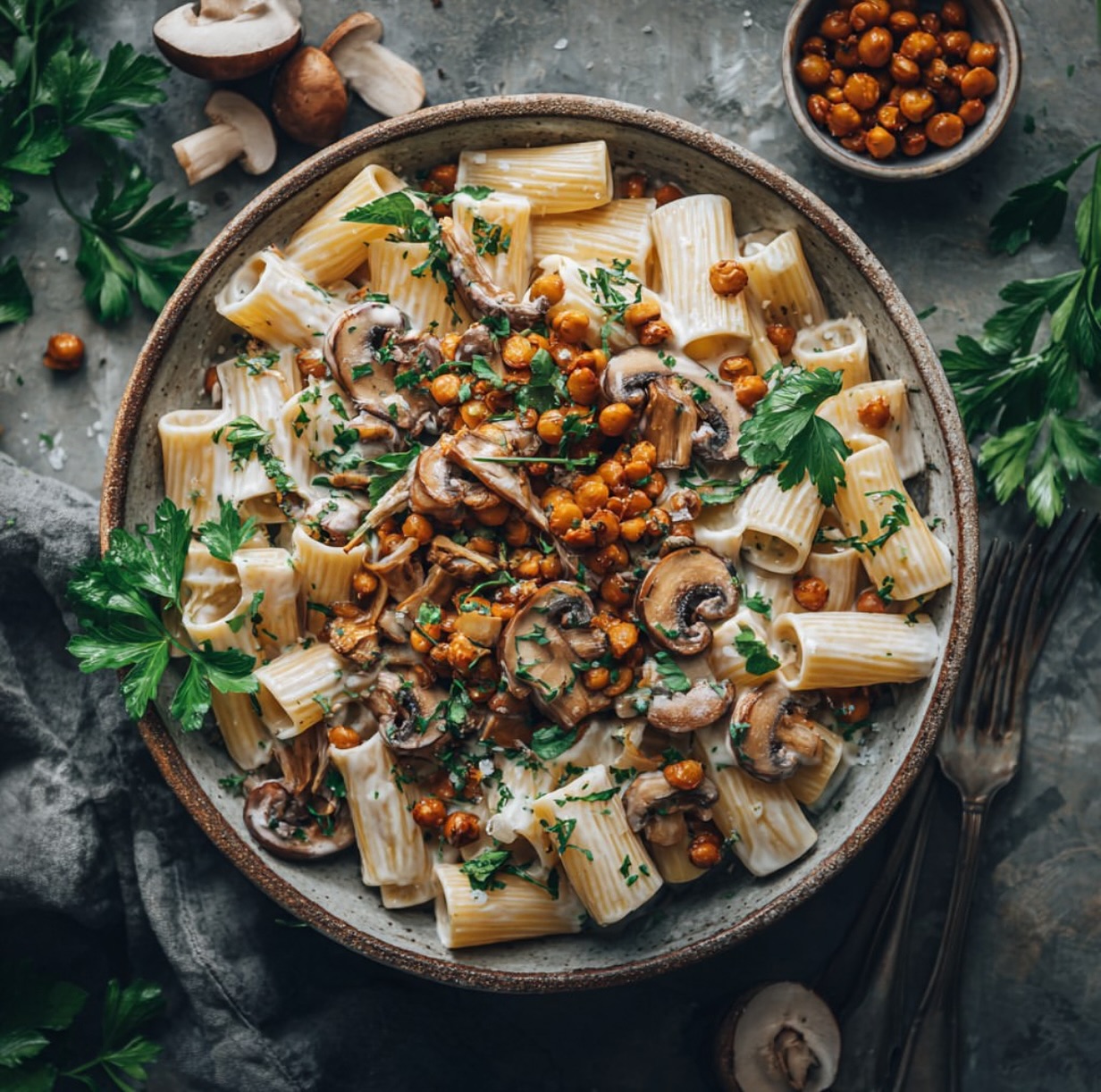 Creamy Lentil Mushroom and Hemp Pasta