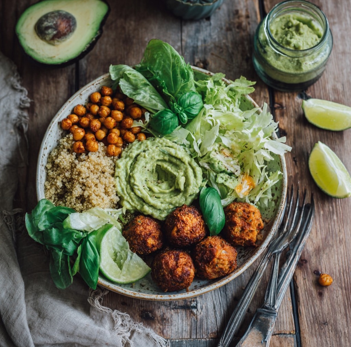 Vegan Quinoa Bowl with Falafel and Guacamole