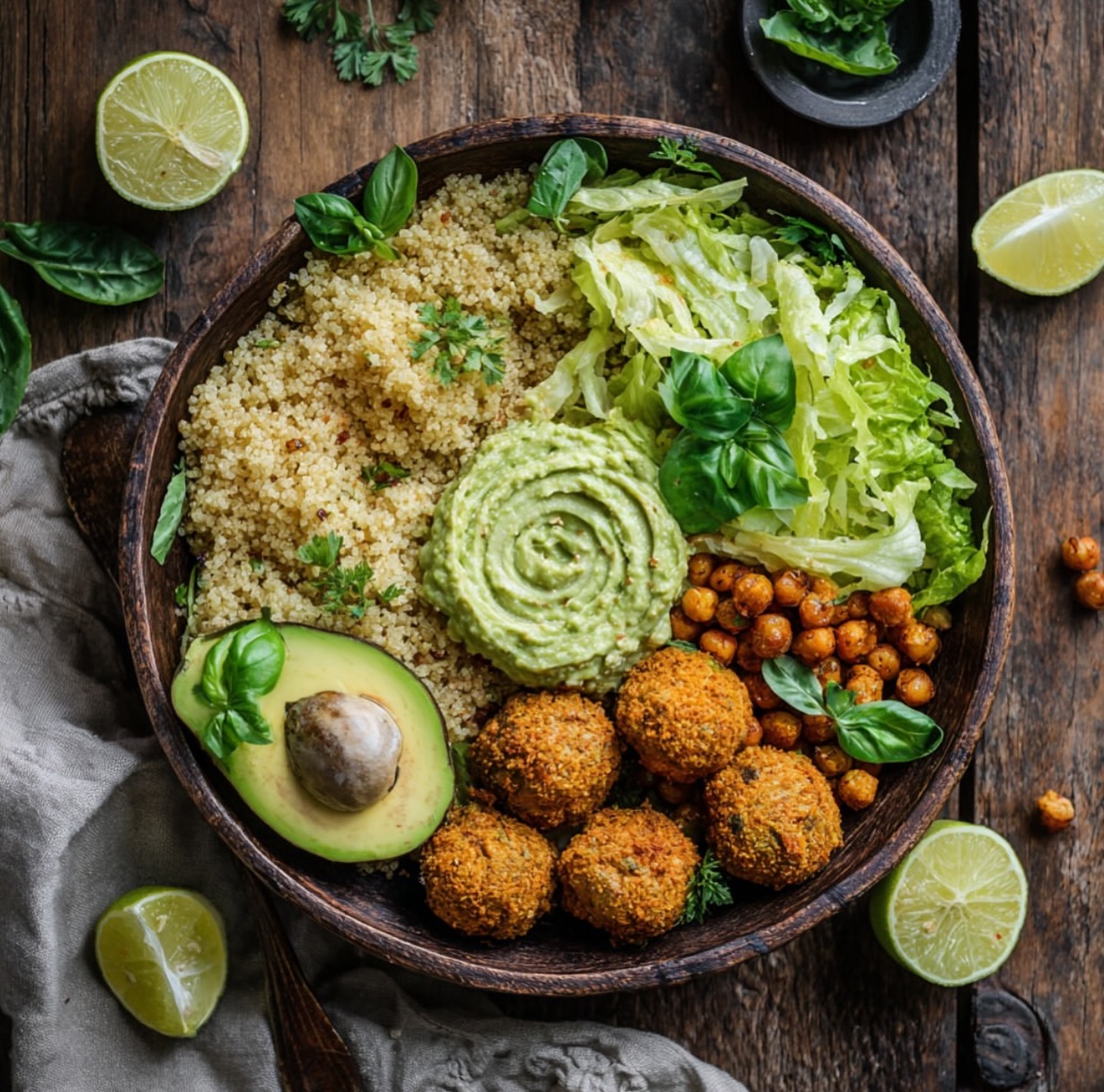 Vegan Quinoa Bowl with Falafel and Guacamole