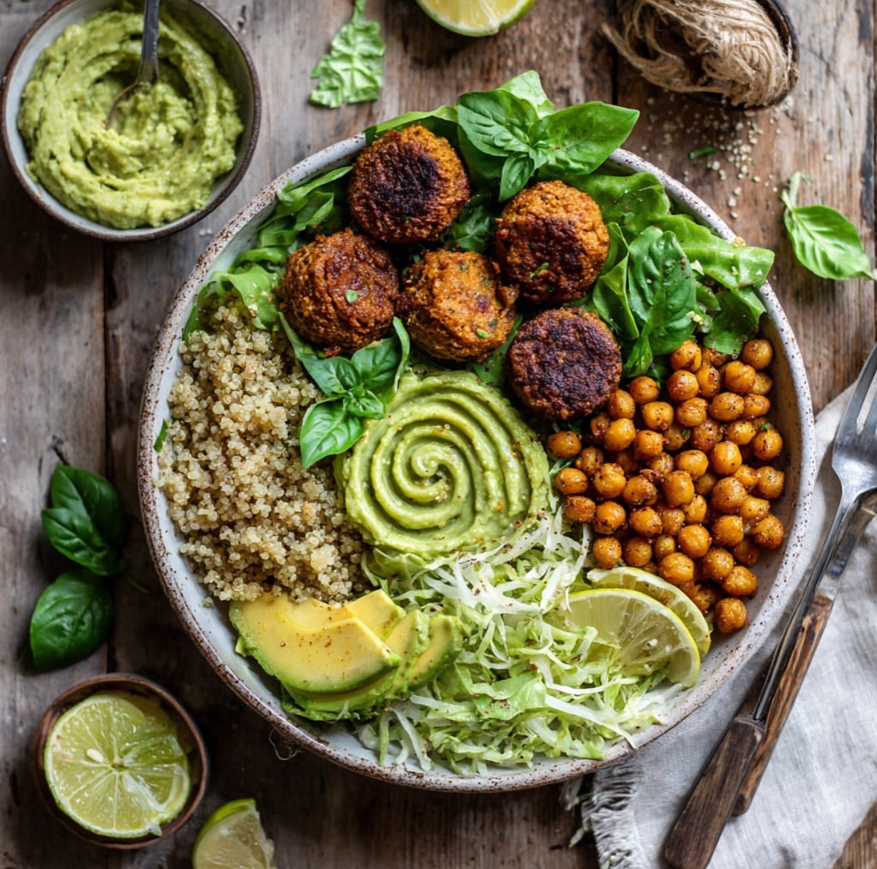 Vegan Quinoa Bowl with Falafel and Guacamole