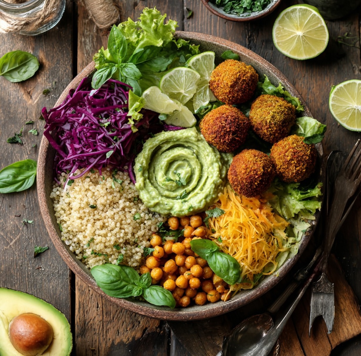 Vegan Quinoa Bowl with Falafel and Guacamole